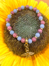 Load image into Gallery viewer, Angelite + Rhodonite Bracelet| Peace, Love, Anti-Anxiety