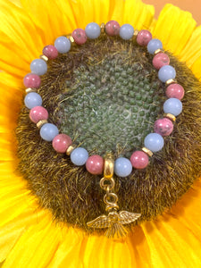 Angelite + Rhodonite Bracelet| Peace, Love, Anti-Anxiety