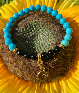 Turquoise + Obsidian Bracelet | Peace, Protection, Fortune